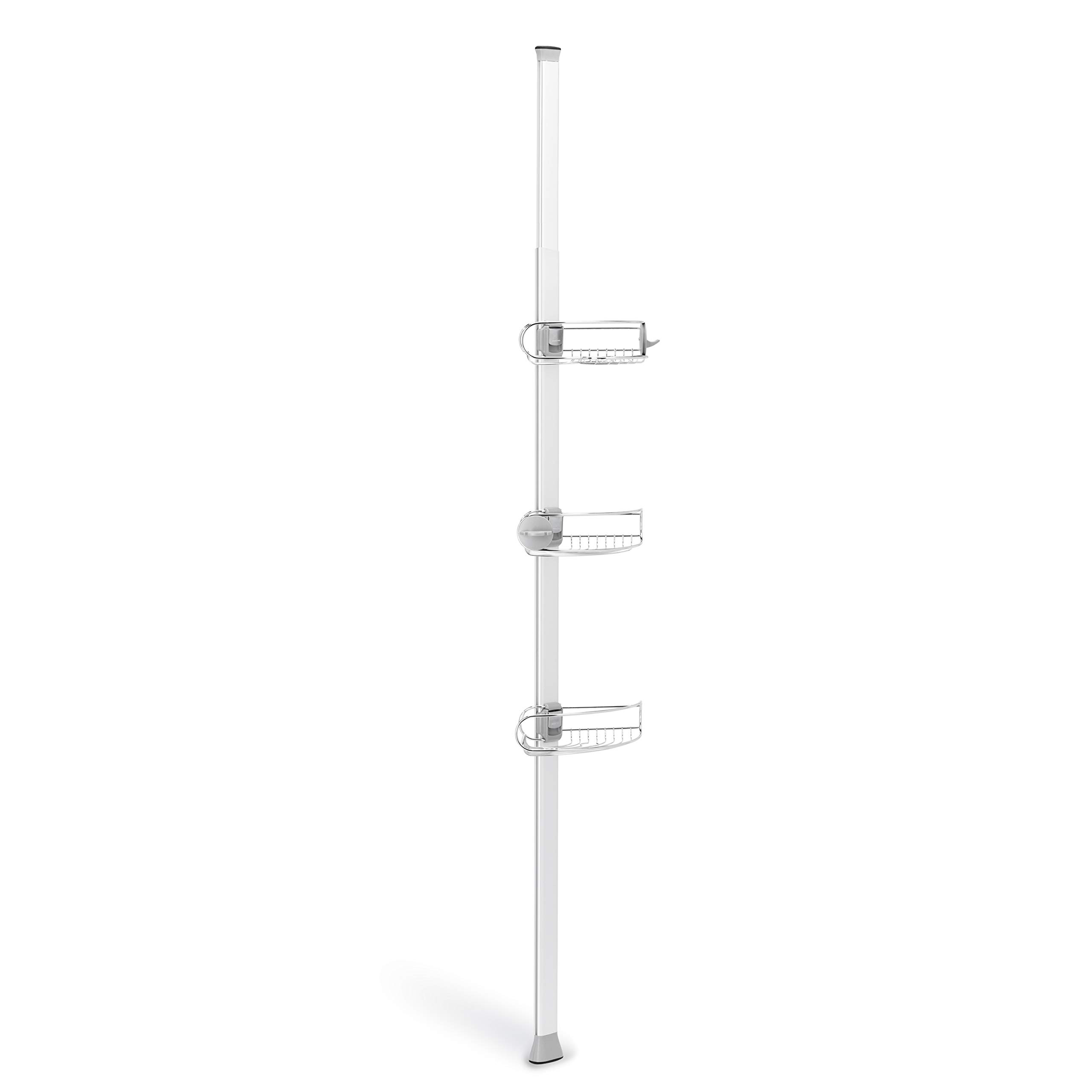 simplehuman 8' Tension Pole Shower Caddy - Stainless Steel & Anodized Aluminum Bathroom Organizer | Perfect for Small Spaces, Apartments & Dorm Showers