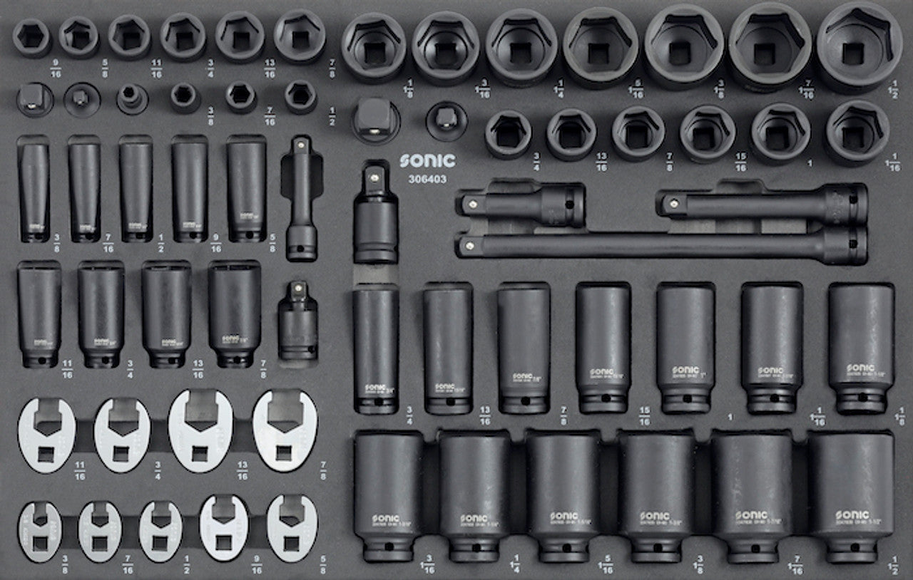 62-Piece SAE Impact Socket Set by Sonic Tools - Durable Chrome Vanadium Steel for Automotive & Mechanical Repairs - Perfect for DIY, Professional Use & Heavy-Duty Applications
