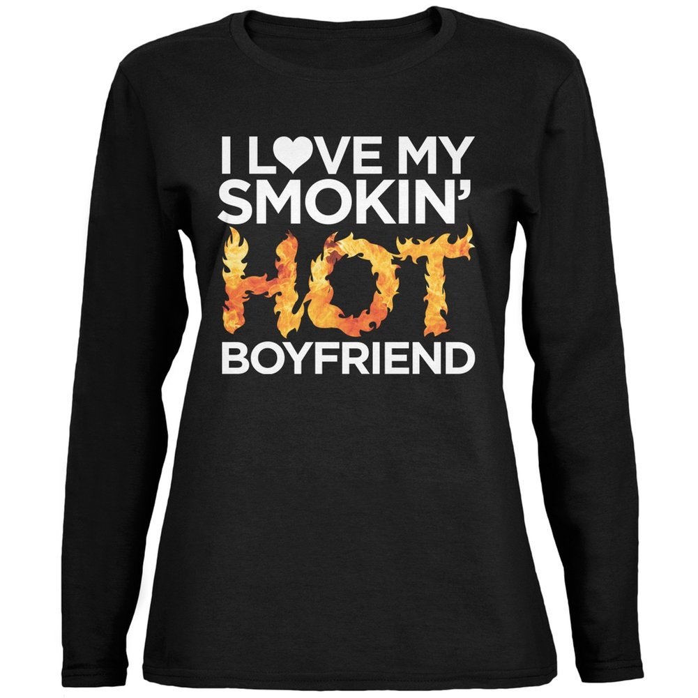 Valentine's Day Smokin Hot Boyfriend Black Women's Long Sleeve T-Shirt | Cute Couple Outfit for Date Night & Anniversary Gifts