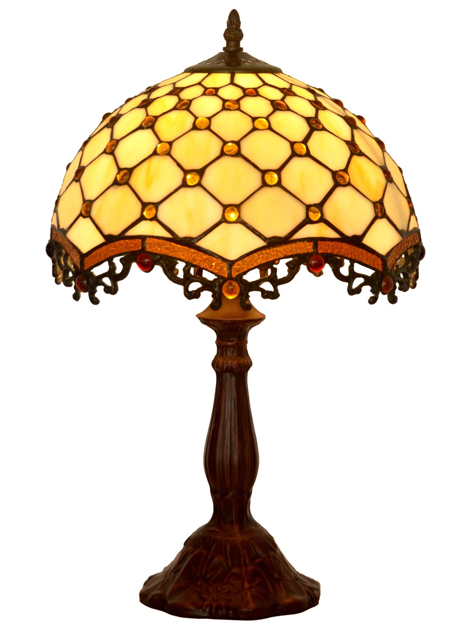 Vintage Tiffany Style Table Lamp - 12 Inch Yellow Bead Curtain with Cream Stained Glass Shade, Zinc Alloy Antique Base | Handmade Traditional Lighting for Dining Room, Living Room, Bedroom & Nightstand | Perfect for Home Decor, Wedding Gifts & Cozy Ambience