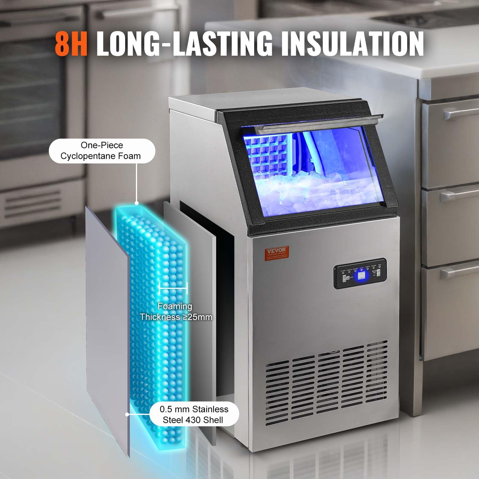 VEVOR Commercial Ice Maker Machine 100LBS/24H with 28LBS Storage - Fast 40 Ice Cubes in 12-15 Mins - Perfect for Bars, Restaurants, Home & Office Use - Countertop Ice Machine for Cocktails, Beverages & Food Display