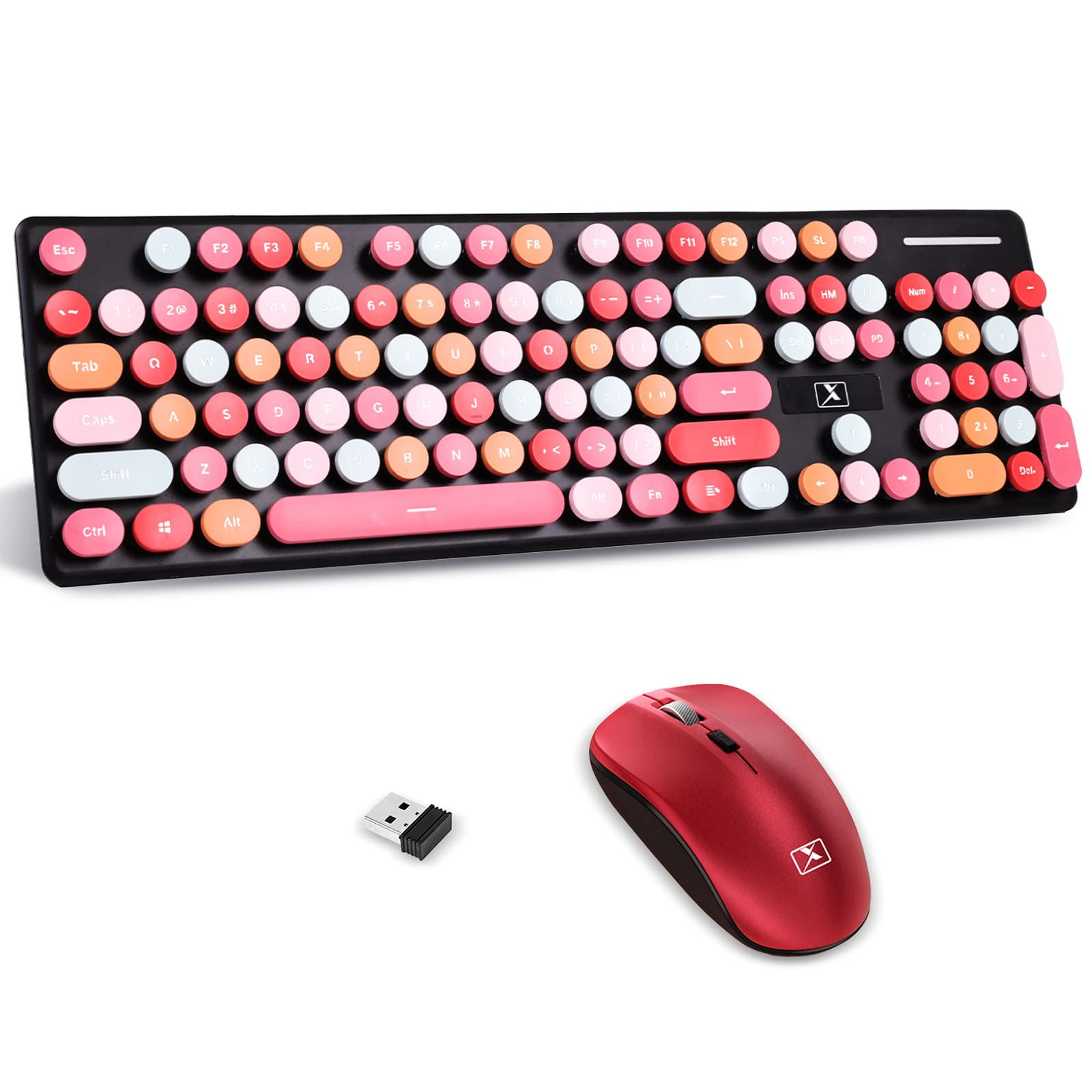 QUDODO Cute Wireless Keyboard and Mouse Combo - 2.4G USB Full-Size Backlit Retro Typewriter Keyboard with Waterproof Design for PC, Laptop, Mac | Perfect for Office, Gaming & Vintage Aesthetic Workspaces