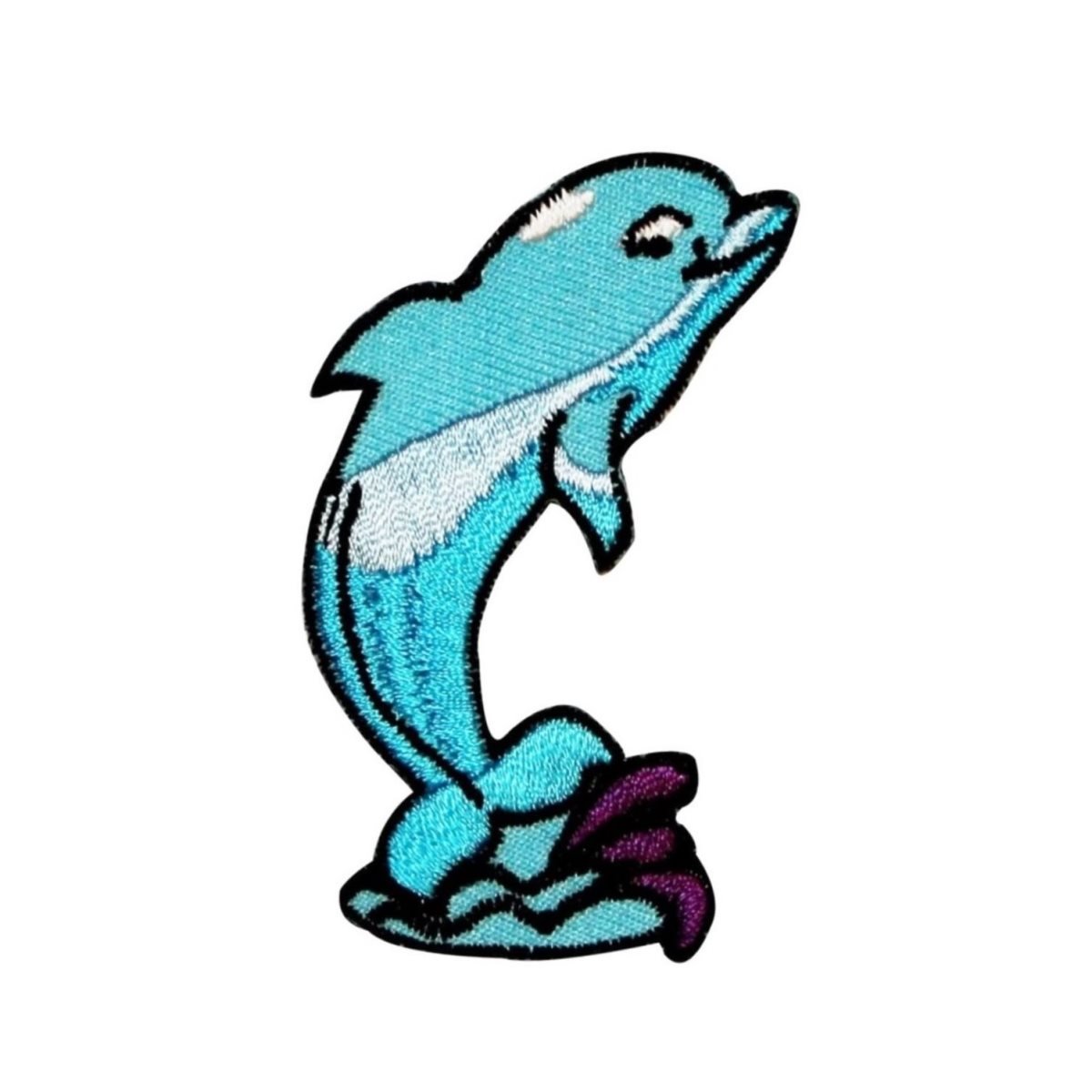 Dolphin Jumping Out of Water Embroidered Iron-On Patch - Ocean Animal Applique for Jackets, Bags & DIY Crafts
