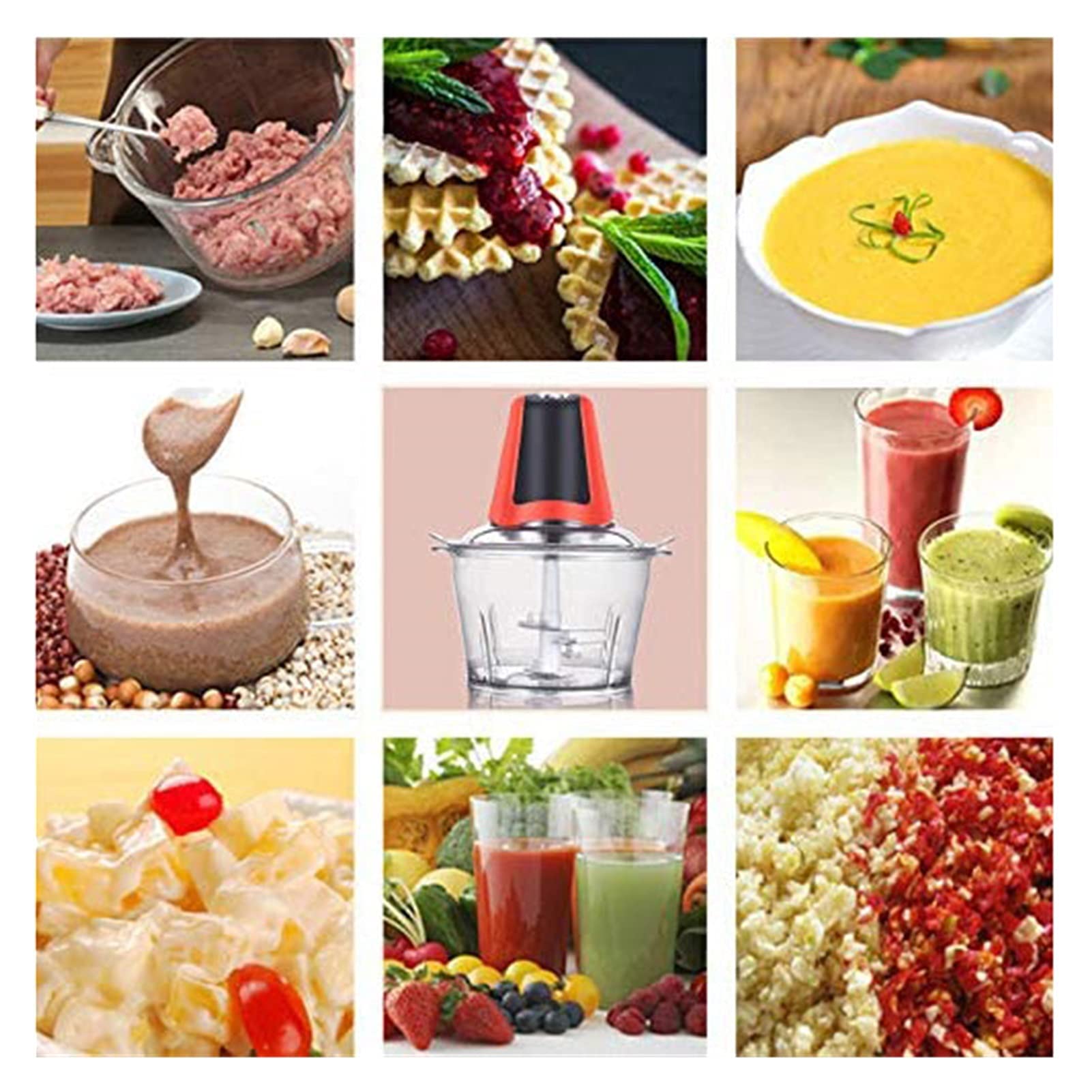 Electric Food Chopper & Processor - 250W High-Powered Blender with Glass Bowl for Meat, Vegetables, Fruits & Nuts - 2 Speed Settings (Fast/Slow) - Perfect for Meal Prep, Smoothies & Nut Butters