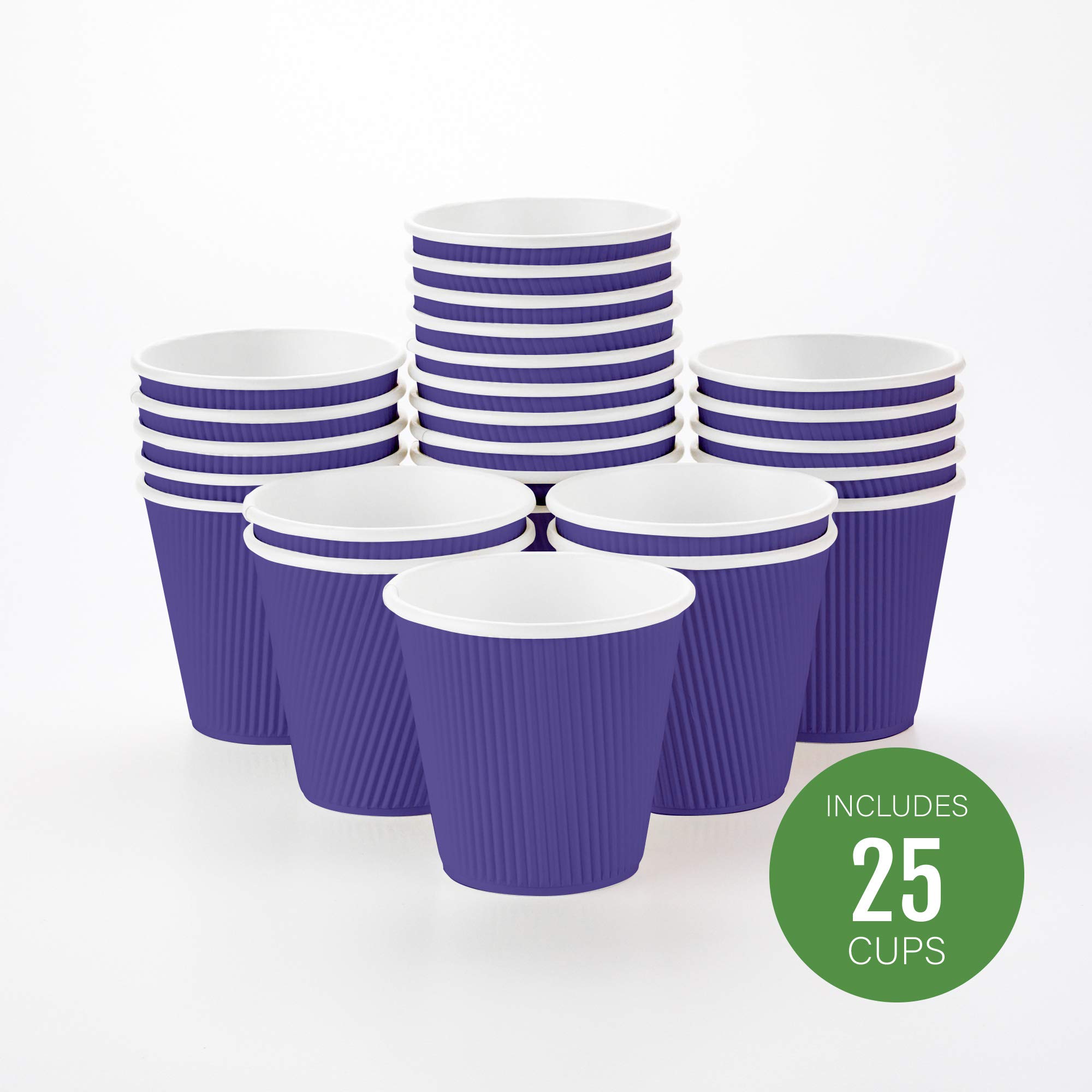 8 oz Disposable Paper Coffee Cups - 25 Pack Leakproof & Insulated Ripple Wall Hot Cups, Eco-Friendly Recyclable Royal Purple - Perfect for Coffee Shops, Offices, and Catering Events (Lids Sold Separately)