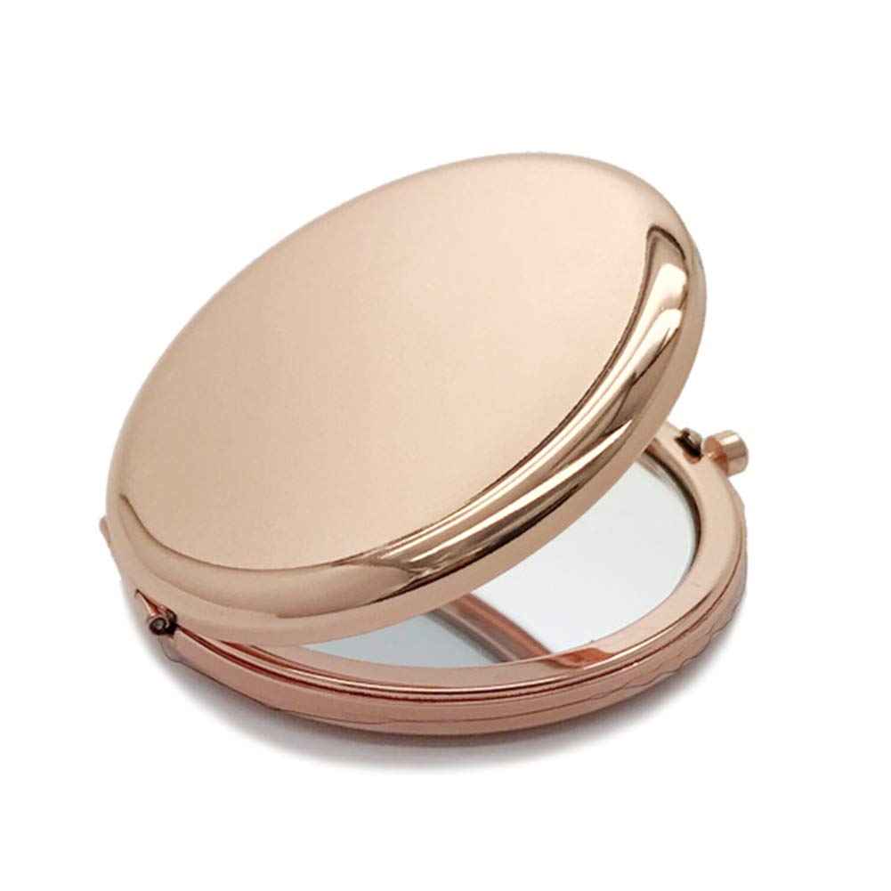 JIDOANCK Portable Travel Makeup Mirror - Round Metal Double-Sided Compact Mirror with Rose Gold Finish | Perfect for Women's Beauty & Makeup On-The-Go, Travel, Home & Vanity Use
