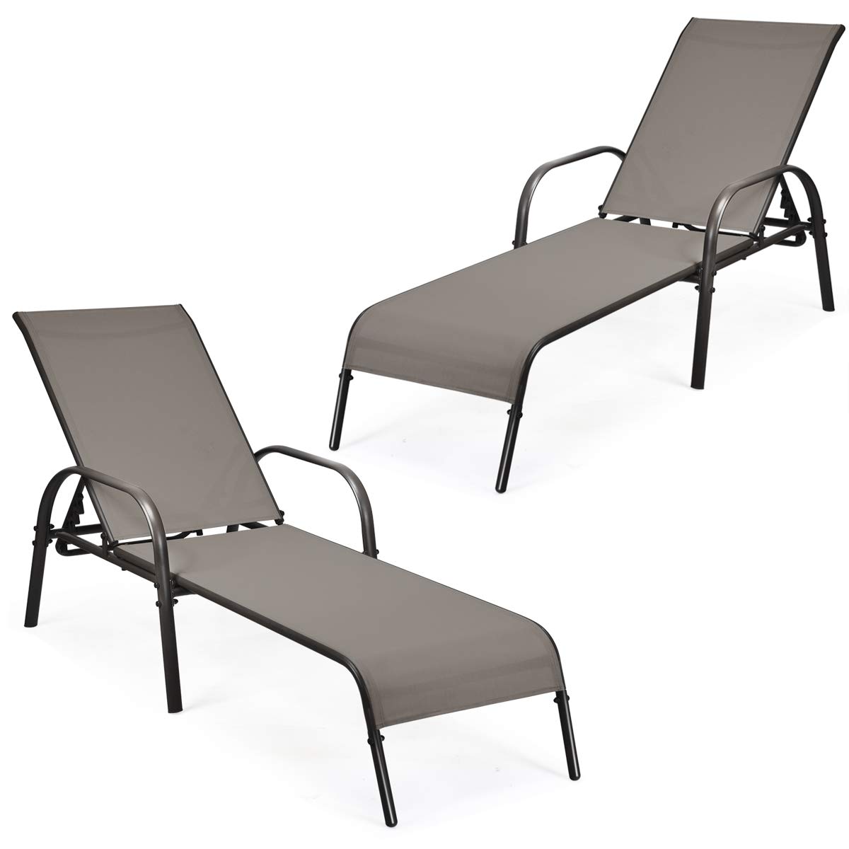 Tangkula 2-Pack Outdoor Lounge Chairs - Adjustable Reclining Patio Chaise Lounge with Heavy Duty Steel Frame - Perfect for Poolside, Beach, Backyard & Balcony Relaxation - Durable Outdoor Furniture for Sunbathing & Lounging
