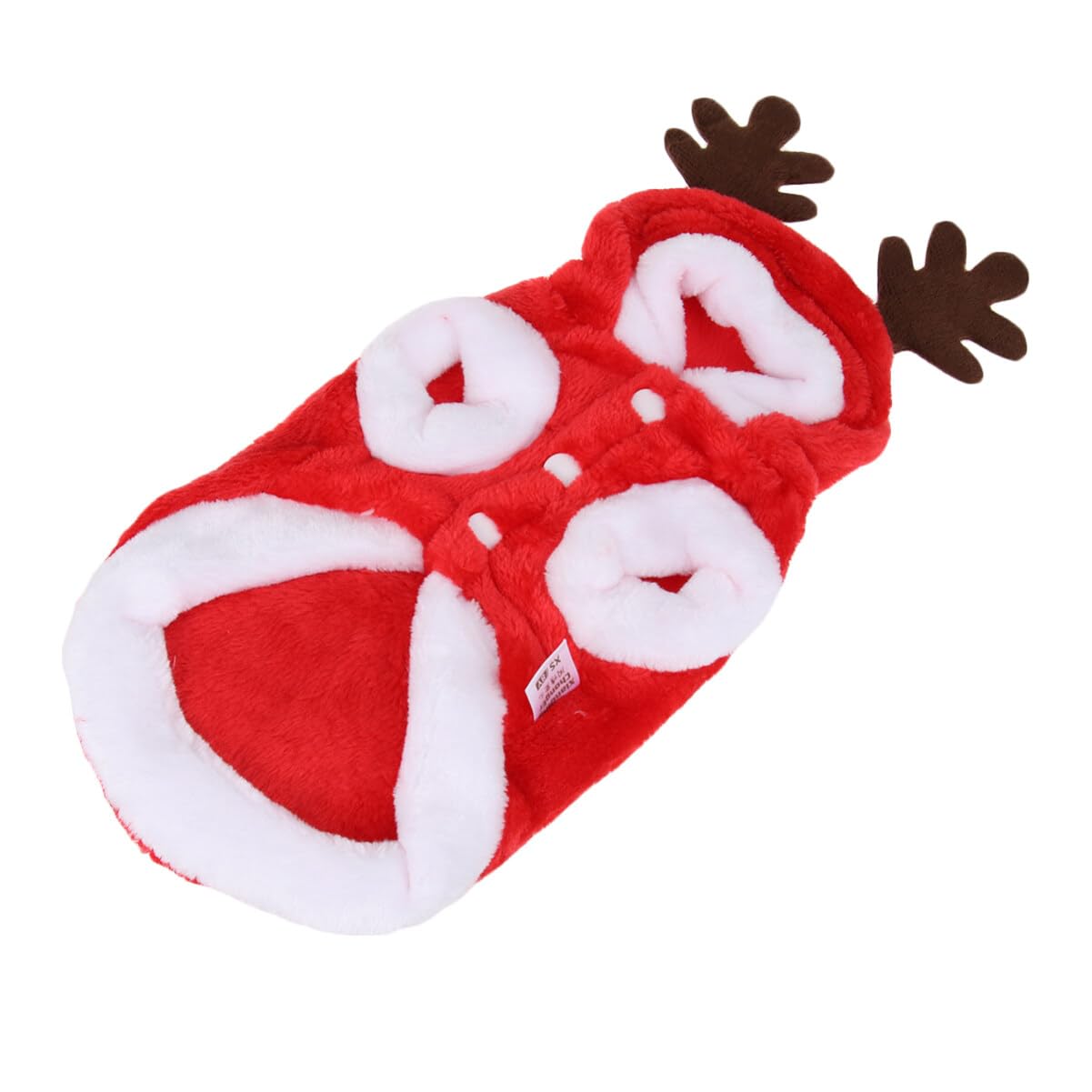 POPETPOP Flannel Reindeer Dog Costume with Elk Antlers - Christmas Pet Outfit for Small Dogs (XS) | Cute Holiday Dog Clothes for Xmas Parties & Photo Shoots