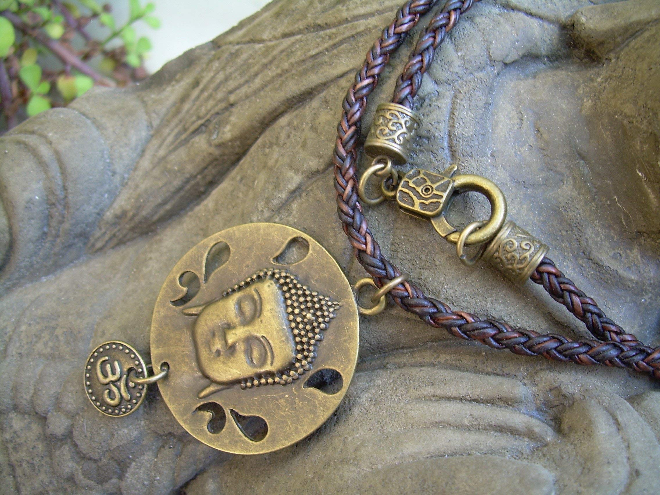 Long Braided Leather Necklace with Buddha Om Pendant Charm – Spiritual Jewelry for Meditation, Yoga & Boho Fashion