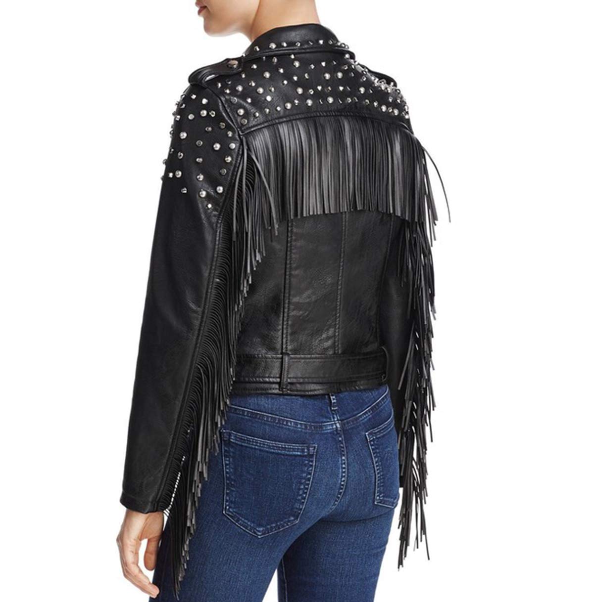 SpazeUp Women's Fringe Western Leather Jacket | Native American Style Cowgirl Jacket for Women | Black Gothic Biker Jacket for Western Rodeo, Halloween & Cosplay
