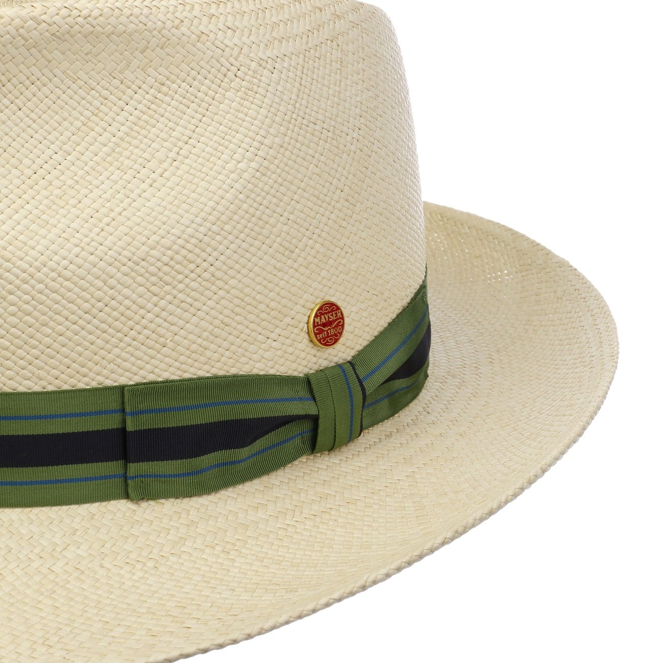 Stylish Mayser Albenga Green Stripes Panama Hat for Women - Breathable Summer Sun Hat for Beach, Travel & Outdoor Activities