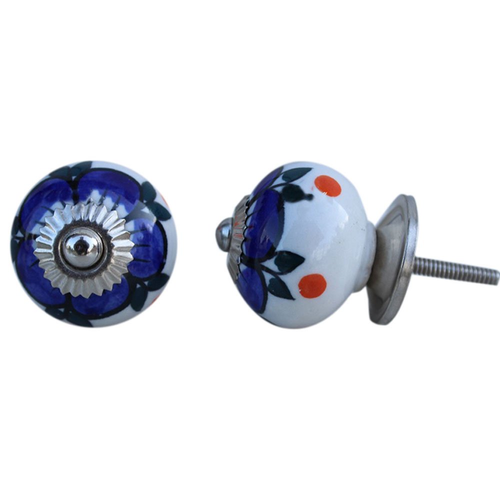 IndianShelf 6-Piece Floral Ceramic Blue Drawer Knobs - Vintage Luxury Cabinet Hardware for Kitchen, Dresser & Furniture - Perfect for Home Decor & DIY Cabinet Upgrades