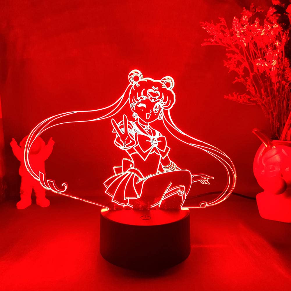 3D Sailor Moon Night Light - Kawaii Anime Bedside Lamp with 7 Color Touch Control, Perfect for Kids' Bedroom Decor, Desk Lamp & Holiday Gift for Girls & Boys | Anime-Themed Room Lighting & Manga Lover's Gift