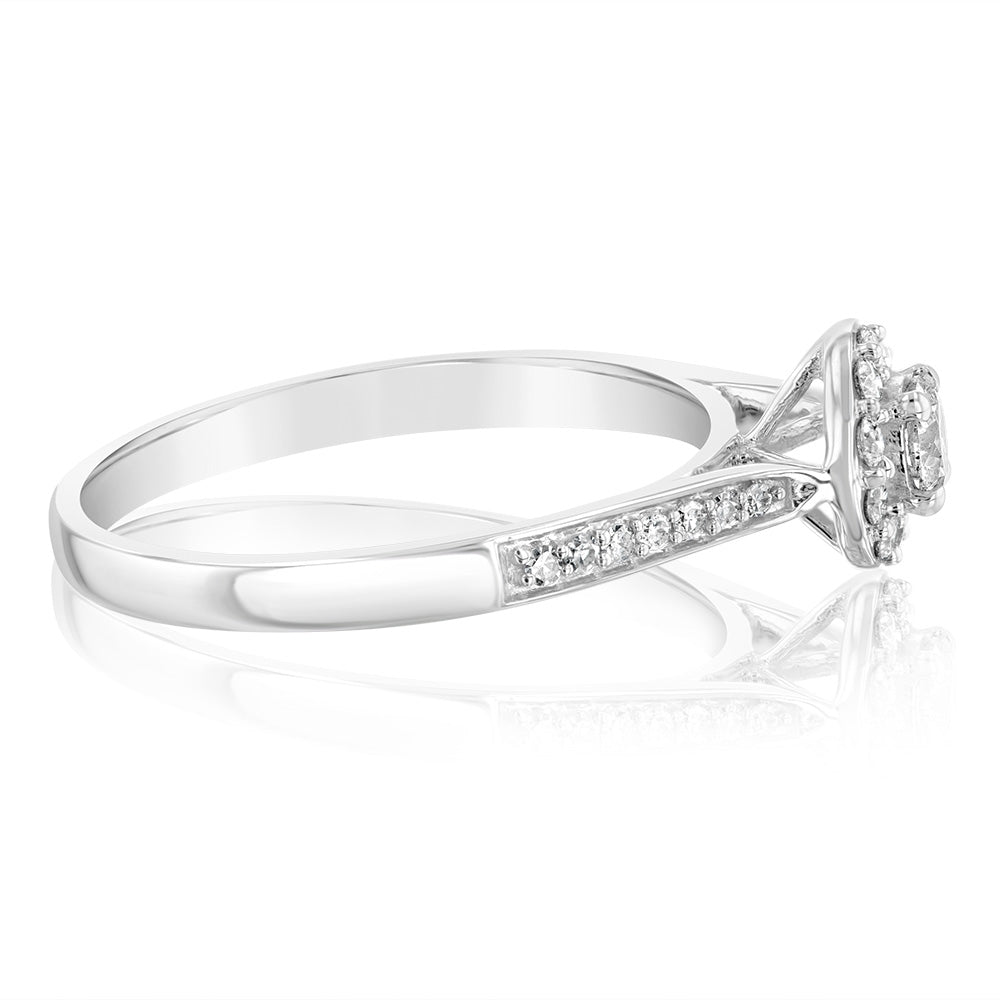 9ct White Gold 0.30 Carat Diamond Halo Solitaire Engagement Ring - Perfect for Proposals, Anniversaries & Special Occasions