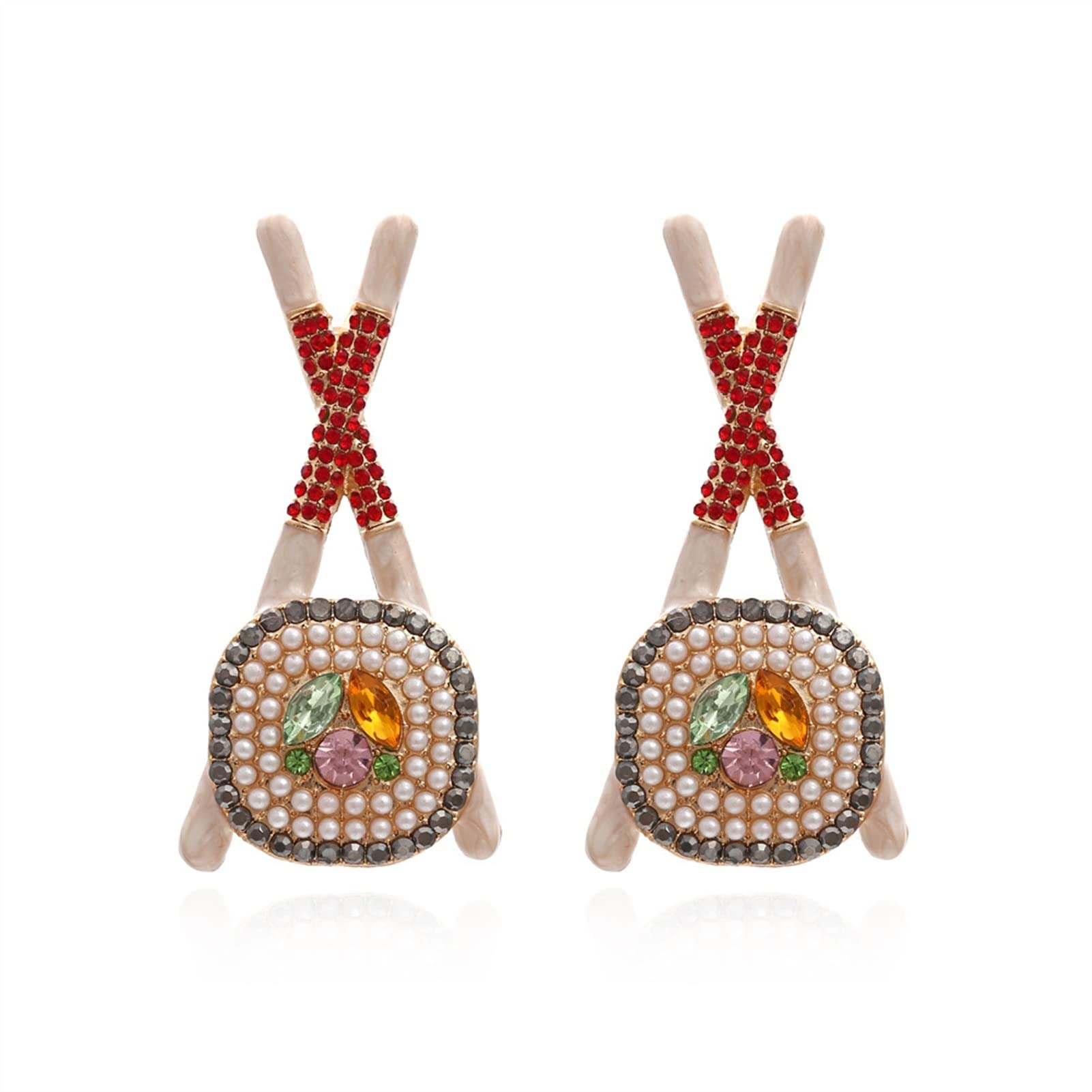 BMINO Fun Cartoon Sushi Pearl Earrings - Exaggerated Metal Cute Food Dangle Earrings for Women - Fashion Jewelry Gift for Sushi Lovers (Multicolor) - Perfect for Cosplay, Themed Parties & Kawaii Fashion