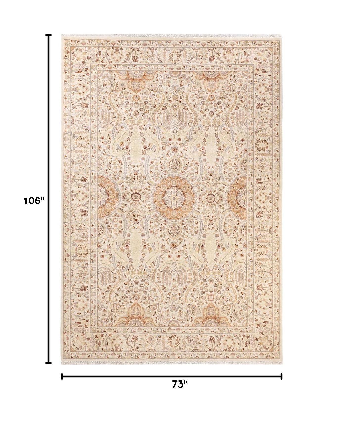 Handmade Wool Traditional Tribal Mogul Ivory 6x9 Area Rug - Solo Rugs One of a Kind Hand Knotted - Perfect for Living Room, Bedroom & Home Decor
