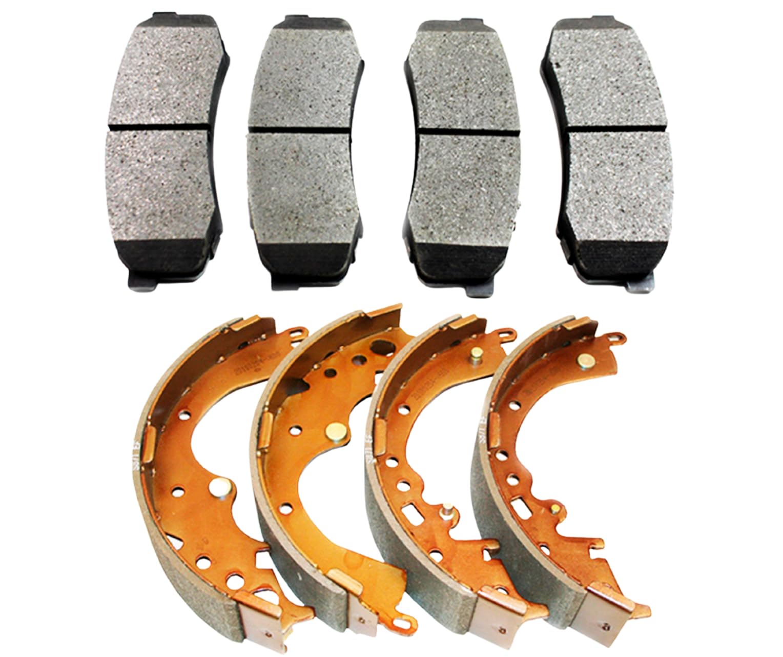 High-Performance Front & Rear Ceramic Brake Pads and Shoes - 2 Sets - Compatible with Honda Civic DX, LX, SE, HF - Smooth Stopping Power for City Driving & Highway Commutes