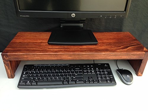 U DECOR IT Solid Pine Wood Computer Monitor Stand - Modern Cherry Finish, 26