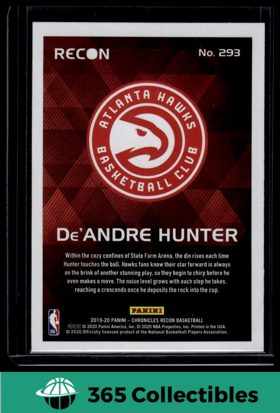 2019-20 Panini Chronicles De'Andre Hunter Teal #293 Basketball Card - Atlanta Hawks Rookie - Collectible Sports Memorabilia for Fans and Card Collectors - Perfect for Display, Trading, and Investment