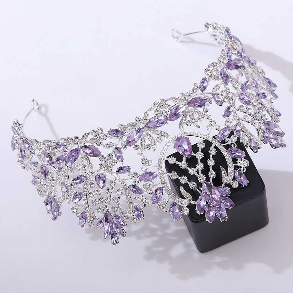 Lavender Princess Crown Rhinestone Headband with White Beads - Elegant Prom, Homecoming & Wedding Hair Accessories for Women - Perfect for Dances, Parties & Special Occasions