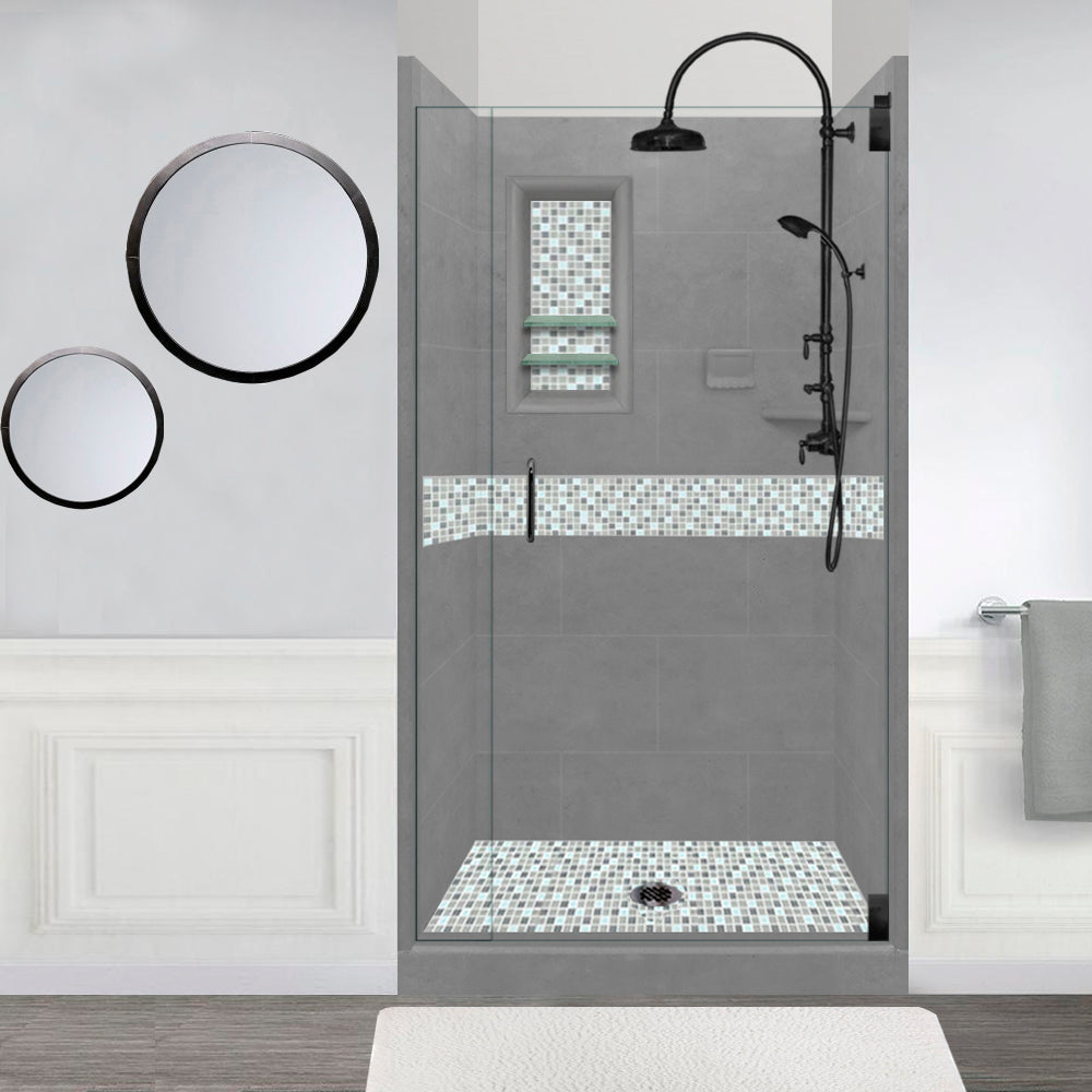 Alcove Wet Cement Sistine Stone & Del Mar Mosaic Accent Tile - DIY Shower Remodel Kit for Bathroom Renovation | Waterproof Backsplash & Flooring Solution