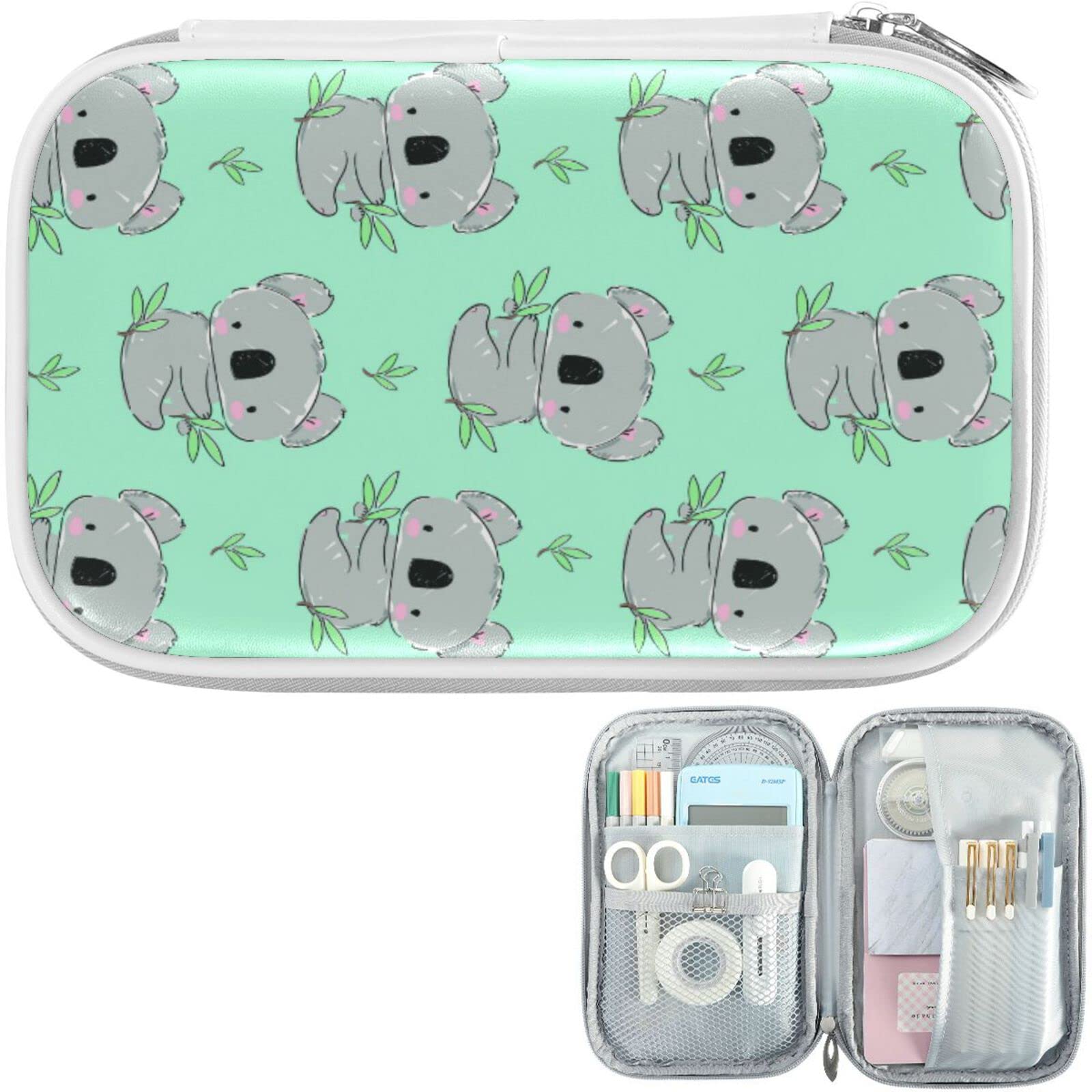 ZZKKO Cute Koala Green Leaves Pencil Case - Zippered Stationery Organizer for Pens, Pencils & School Supplies | Makeup Bag & Cosmetic Pouch for Travel | Perfect for School, Office & Daily Use