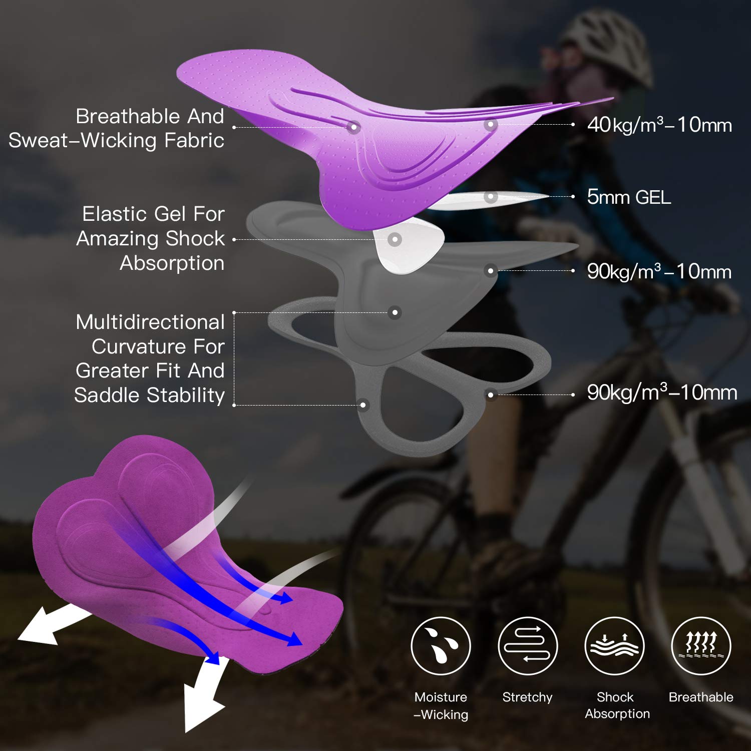 Women's 3D Padded Cycling Shorts with Gel Bike Seat Cover - Breathable Bicycle Underwear & Comfortable Seat Cushion Set (Rose-M/Black) for Road Biking, Spinning & Indoor Cycling Workouts