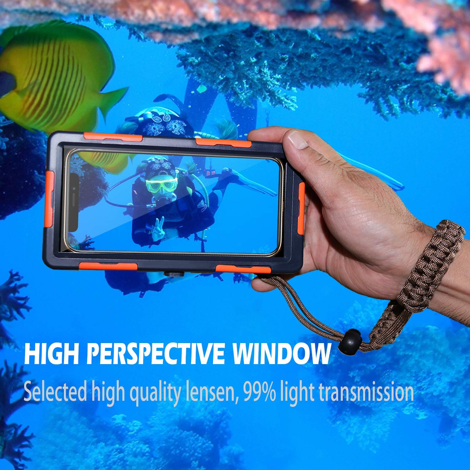 **Willbox Professional 15m/50ft Waterproof Phone Case for Diving, Surfing & Snorkeling – Underwater Housing Compatible with Galaxy & iPhone Series – Includes Lanyard (Orange) – Perfect for Beach, Pool & Water Sports Photography**