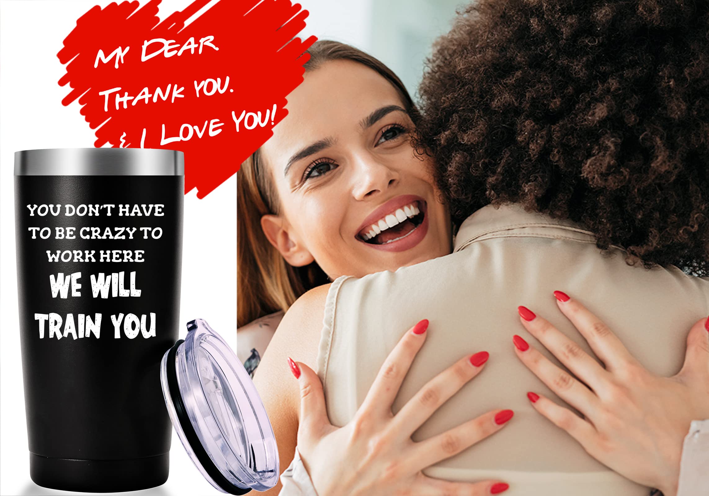 Funny 'You Don't Have To Be Crazy To Work Here' Travel Mug - 20oz Black Insulated Tumbler for Coffee & Tea | Perfect Office Gift for Coworkers, Boss, Employees | Great Birthday & Christmas Gift for Men & Women | Ideal for Workplace, Commuting & Home Use