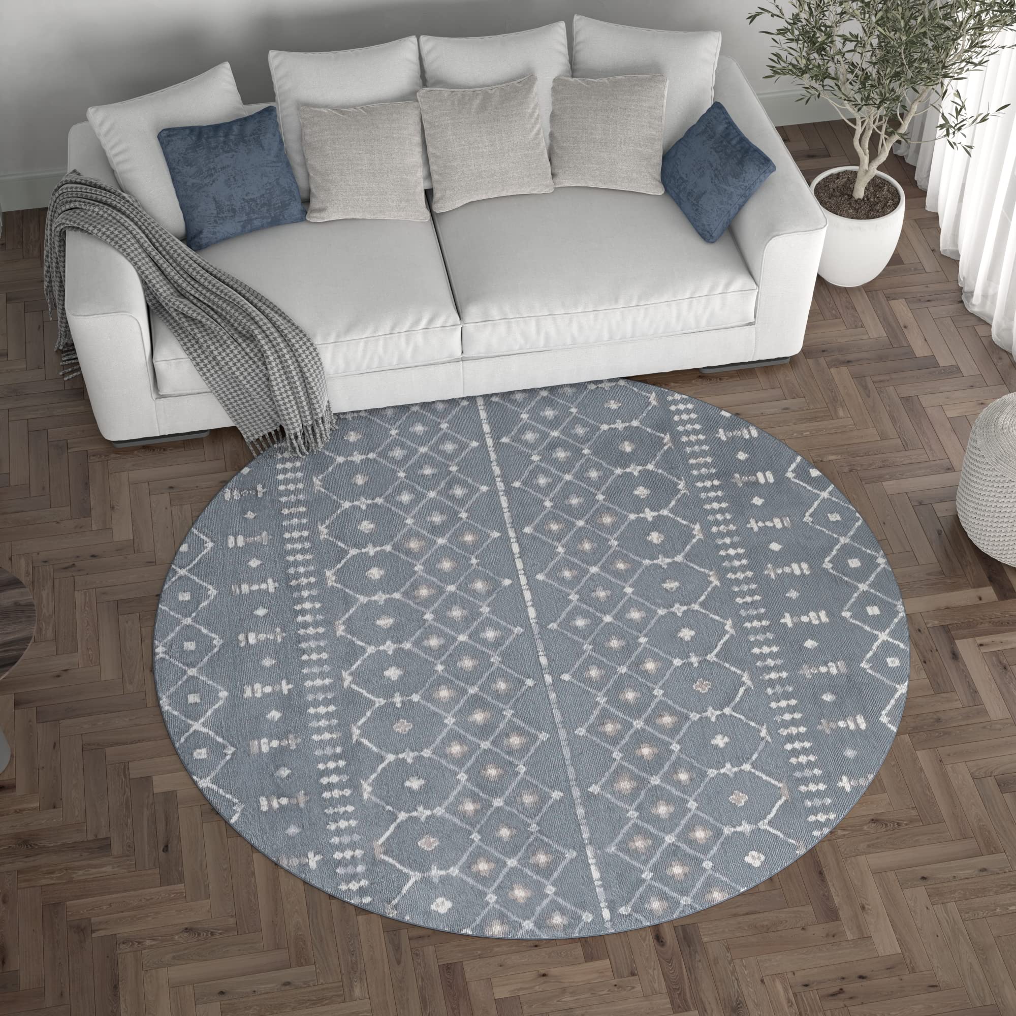Dark Gray Modern Large 8ft Round Area Rug - Soft Contemporary Carpet for Living Room, Bedroom, Dining Room, Kitchen & Entryway - Perfect for Home Decor, Family Gatherings and Cozy Spaces