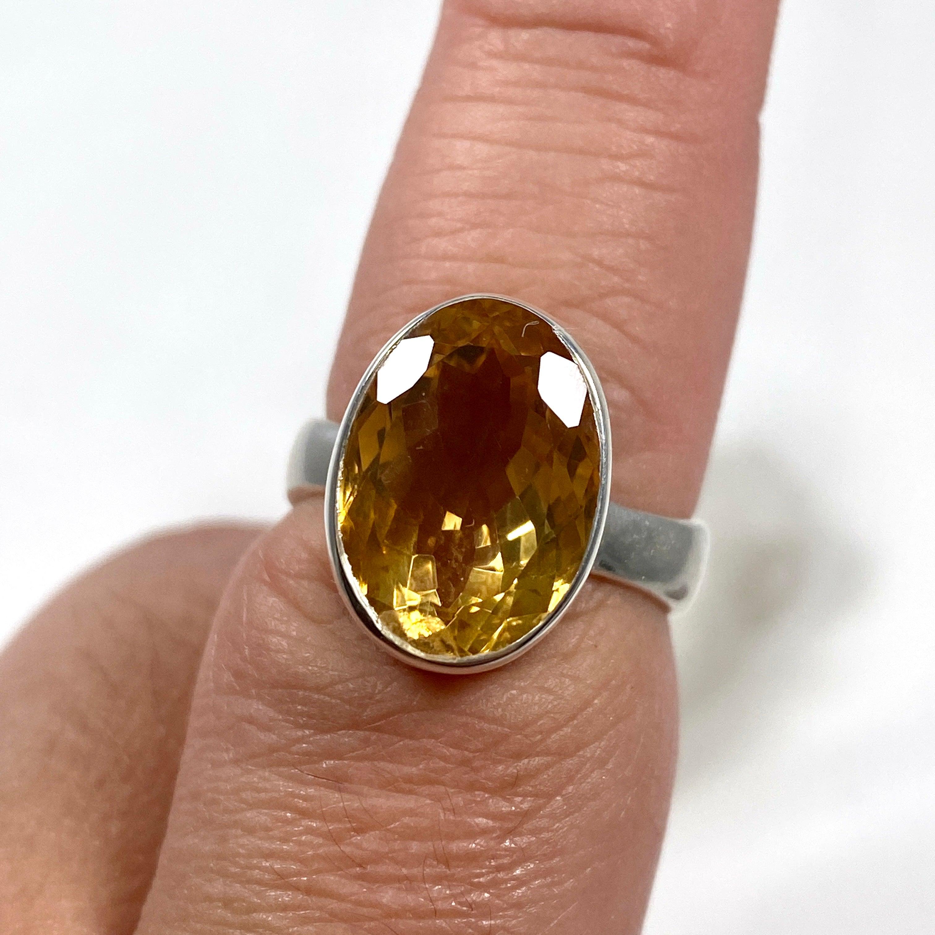 Natural Citrine Faceted Oval Ring - Size 9 - KRGJ2832 - Elegant Jewelry for Women, Perfect for Weddings, Parties & Everyday Wear