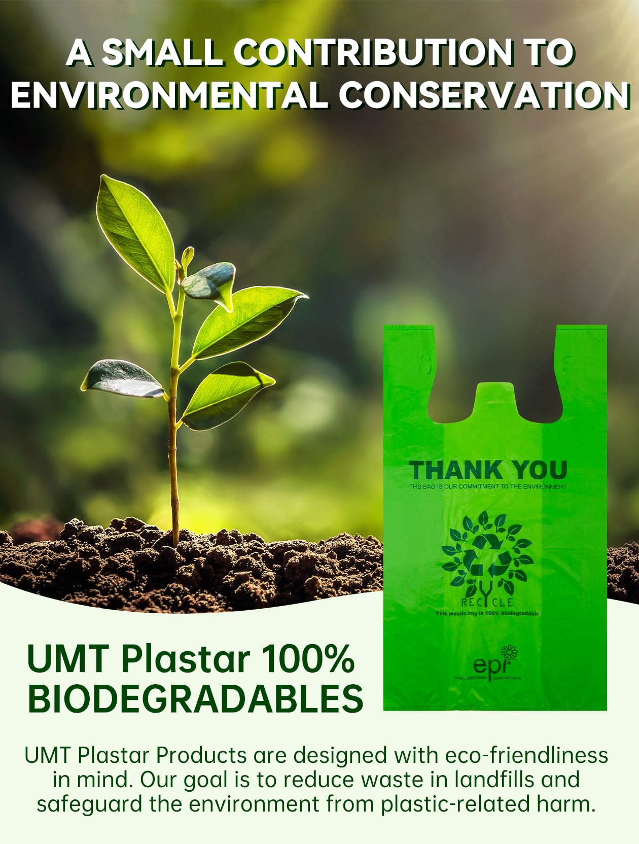 100% Biodegradable T-Shirt Bags - 100 Count Eco-Friendly Compostable Grocery Bags (11.5