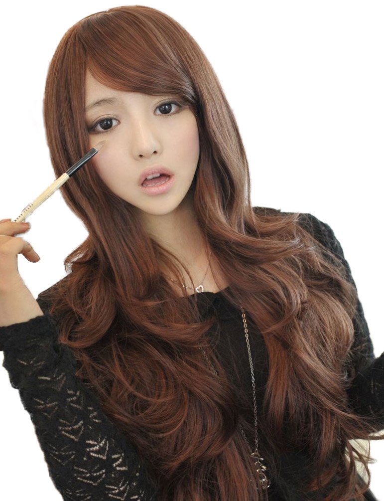 Rise World Women's Sexy Long Curly Wavy Brown Heat Resistant Synthetic Wig for Cosplay, Halloween, Parties & Daily Wear - Natural Looking Full Hair Wig for Women