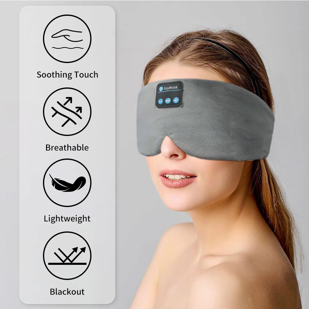 Bluetooth Sleep Mask for Women & Men - Adjustable Blackout Eye Mask with Built-in Headphones for Sleeping, Travel, Meditation - Perfect Gift (Grey) | Ideal for Nighttime Relaxation & Noise-Free Sleep