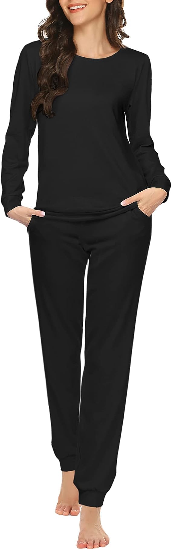 Ekouaer Women's Long Sleeve Jogger Pajama Set - Soft Sleepwear with Pockets, Round Neck Lounge Pjs for Nightwear & Comfortable Home Wear - Perfect for Sleeping, Lounging and Relaxing at Home