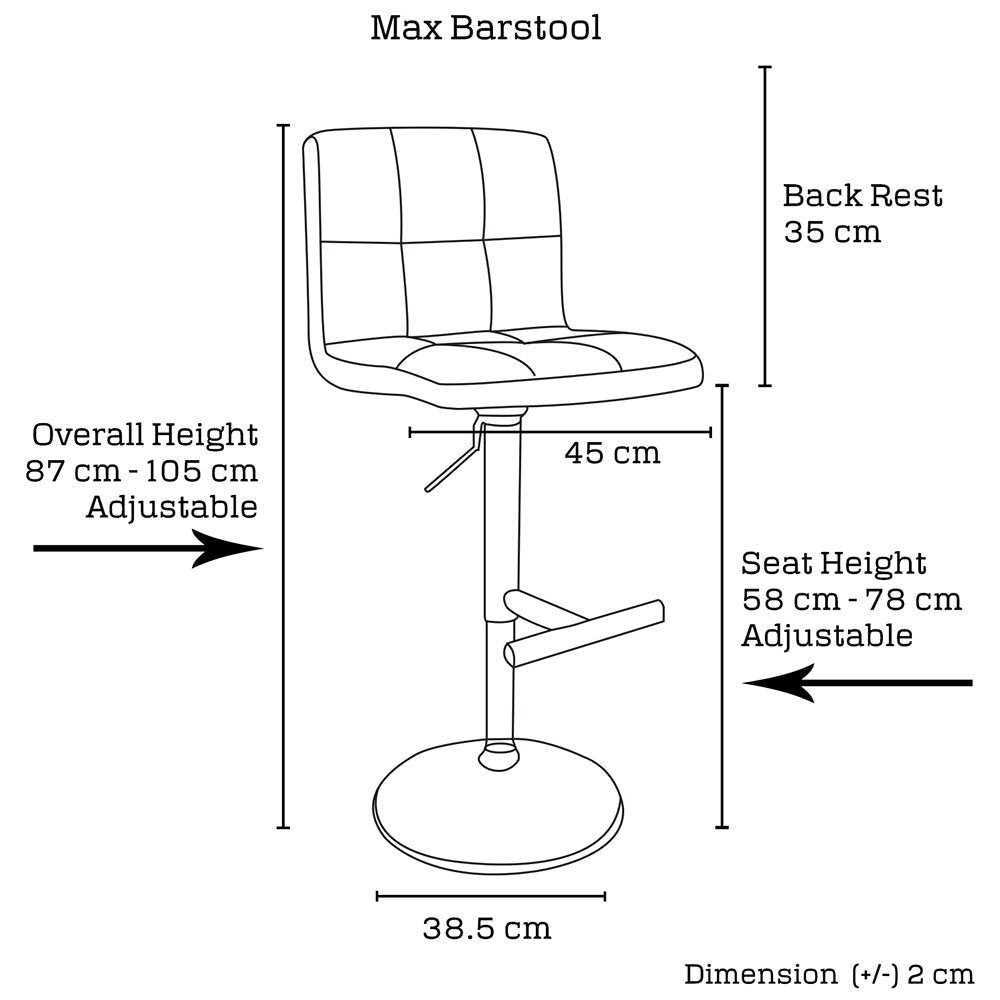 2 Pack Black Bar Stools - Faux Leather Mid High Back Adjustable Height Swivel Chairs with Chrome Gas Lift Base for Kitchen Island, Breakfast Nook & Home Bar