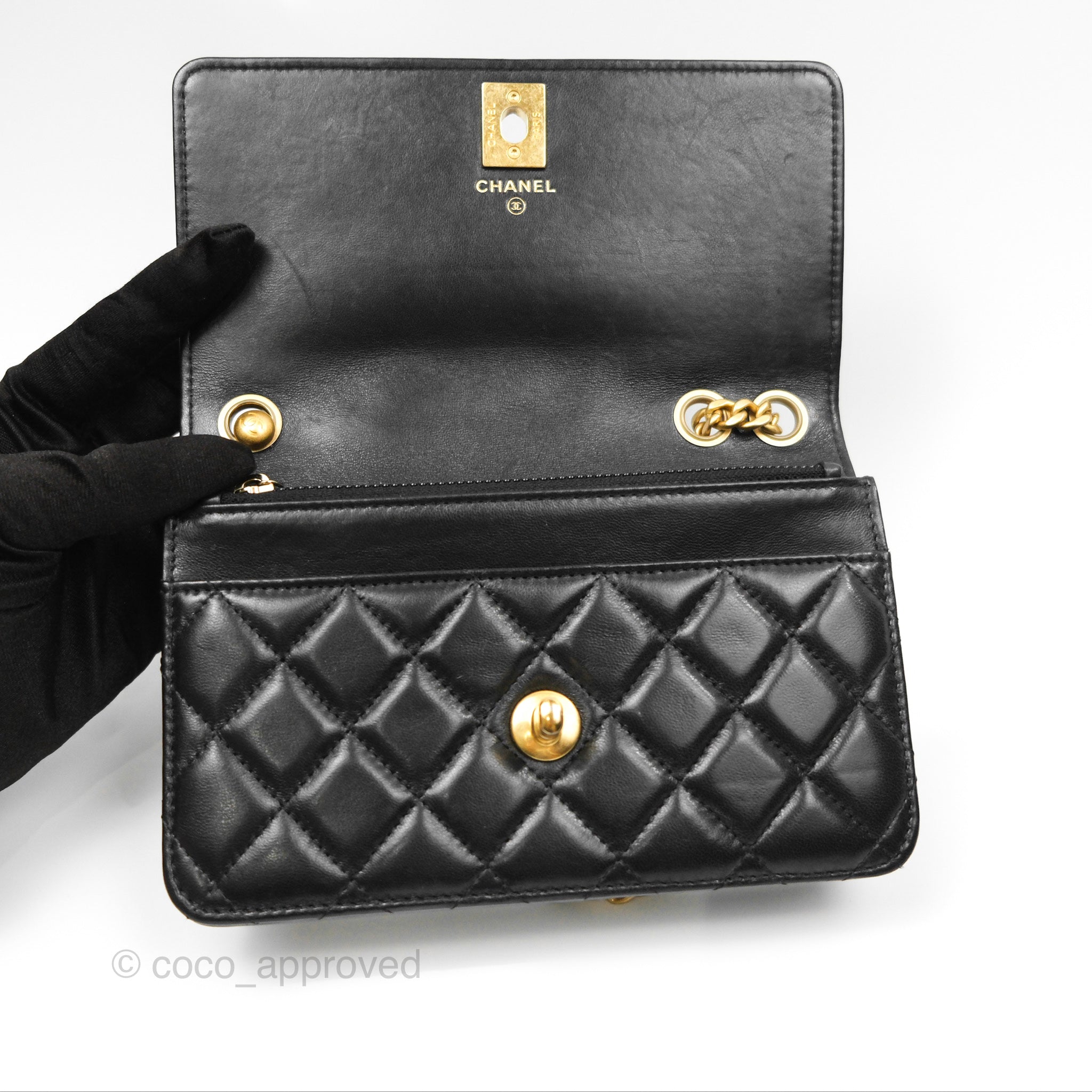 Chanel Quilted Lambskin Wallet on Chain WOC with Adjustable Strap - Black 22K Gold-Tone Hardware | Perfect for Evening Events, Parties & Everyday Luxury