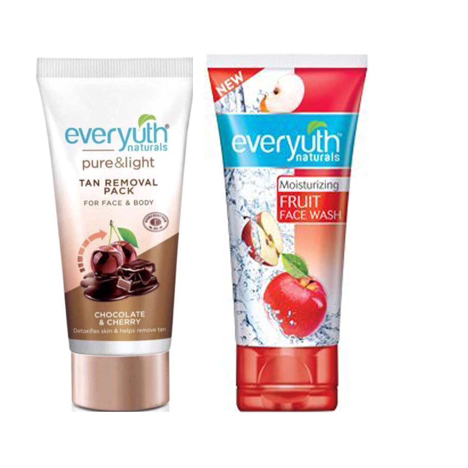 Everyuth Naturals Fruit Face Wash & Chocolate Cherry Tan Removal Face Pack - 50gm Each | Exfoliating & Brightening for Glowing Skin | Perfect for Daily Skincare & Spa Days
