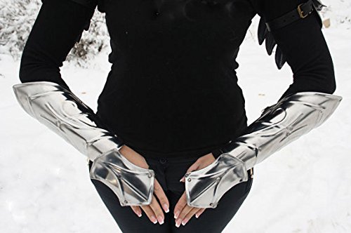 LARP Medieval Fantasy Costume Elven Steel Armor Set - Pair of Arm Bracers & Shoulder Pauldrons for Cosplay, Renaissance Faires & Role Playing Games