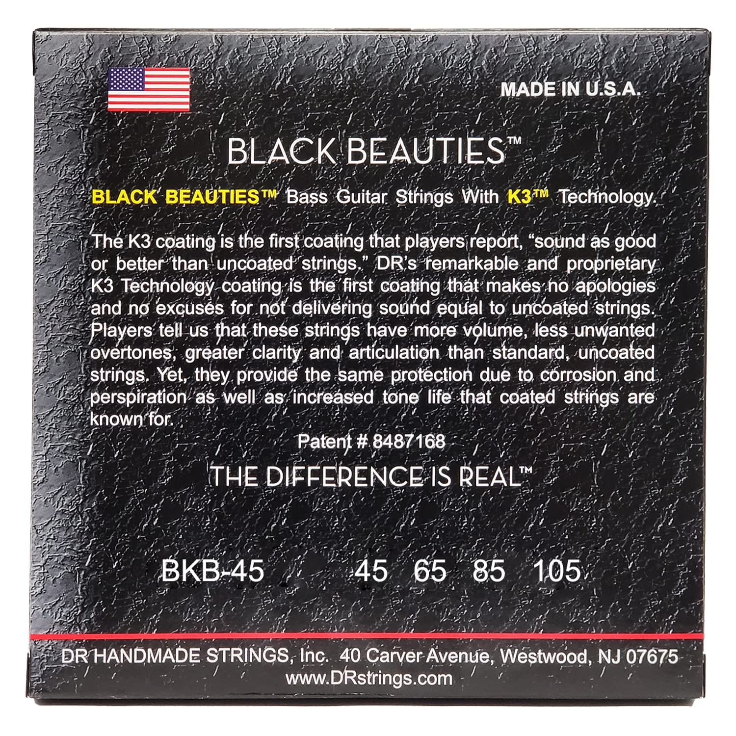 DR Strings Black Beauties - Black Coated Bass Guitar Strings 45-105 (BKB-45) | Long-Lasting Tone & Durability for Rock, Metal & Studio Recording