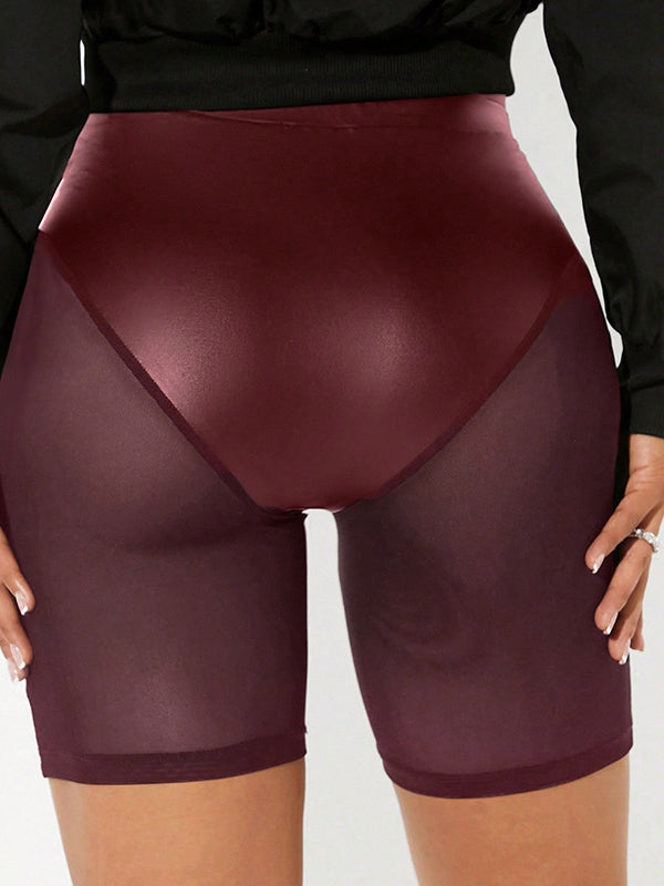 ZASUWA Women's Sexy Sheer Mesh Faux Leather High Waist Butt Lifting Shorts - Perfect for Night Out, Club Wear & Body Shaping