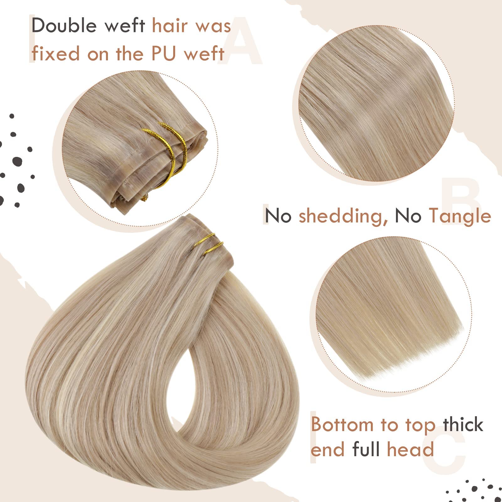 Vivien Clip in Hair Extensions 18 Inch 120g 7pcs - 100% Human Remy Hair, Ash Blonde & Bleach Blonde Highlights, Seamless PU Clips for Natural Look | Perfect for Parties, Weddings & Daily Styling