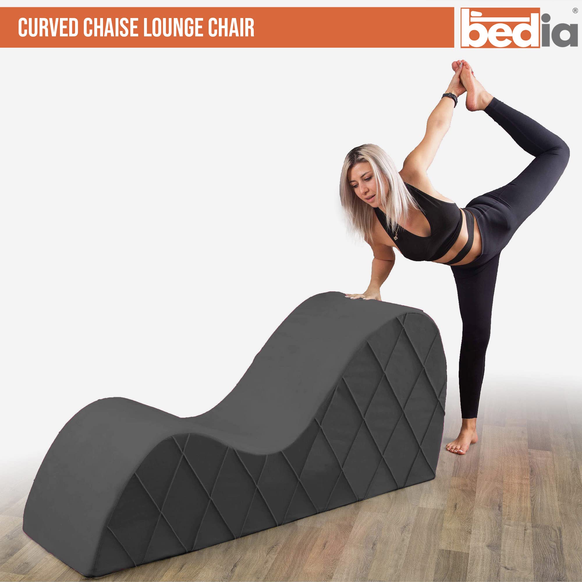 Premium Curved Chaise Lounge Chair - Dark Grey Yoga & Stretching Chair for Home, Office & Spa - Perfect for Meditation, Relaxation & Comfortable Lounging