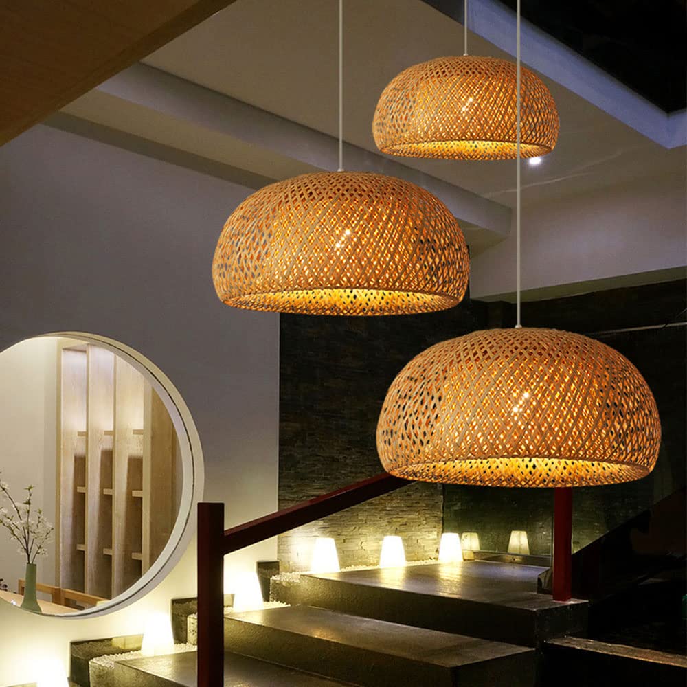 Handwoven Bamboo Chandelier - Natural Rattan Pendant Light with Japanese Wood Art Design | Perfect for Boho Living Room, Bedroom, or Patio Lighting Decor