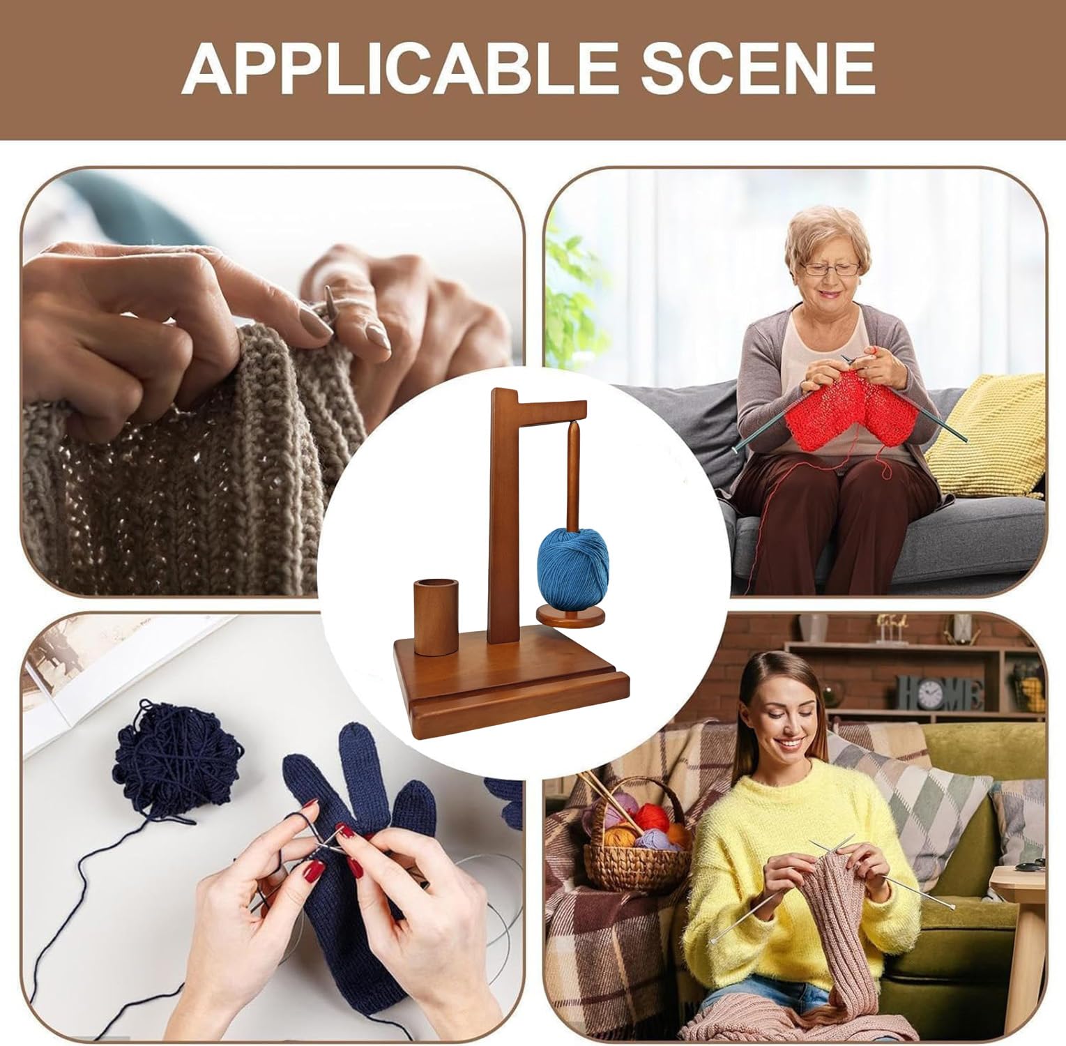 Wooden Yarn Holder Stand with Phone Stand & Crochet Hook Storage - Magnetic Yarn Ball Spinner for Knitting & Crocheting - Perfect for Crafting, DIY Projects & Relaxing at Home