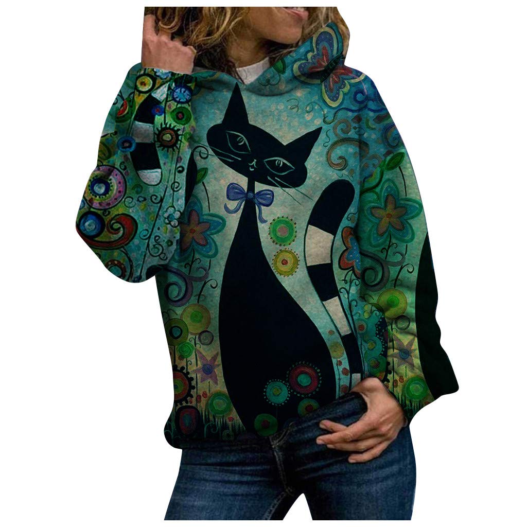 Women's Fashion Animal Print Long Sleeve Hooded Sweatshirt - Cozy Pullover Blouse for Casual Wear (Green, XXL) | Perfect for Fall Outfits, Street Style & Everyday Comfort