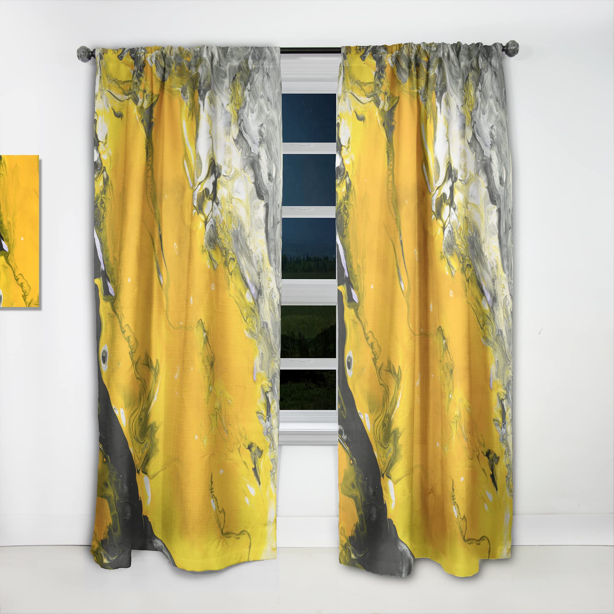 DesignQ Thermal Insulated Black & Yellow Marble Acrylic Painting Curtains - Single Panel 52x95 Inches - Elegant Window Treatments for Bedroom & Living Room - Perfect for Home Decor & Light Blocking
