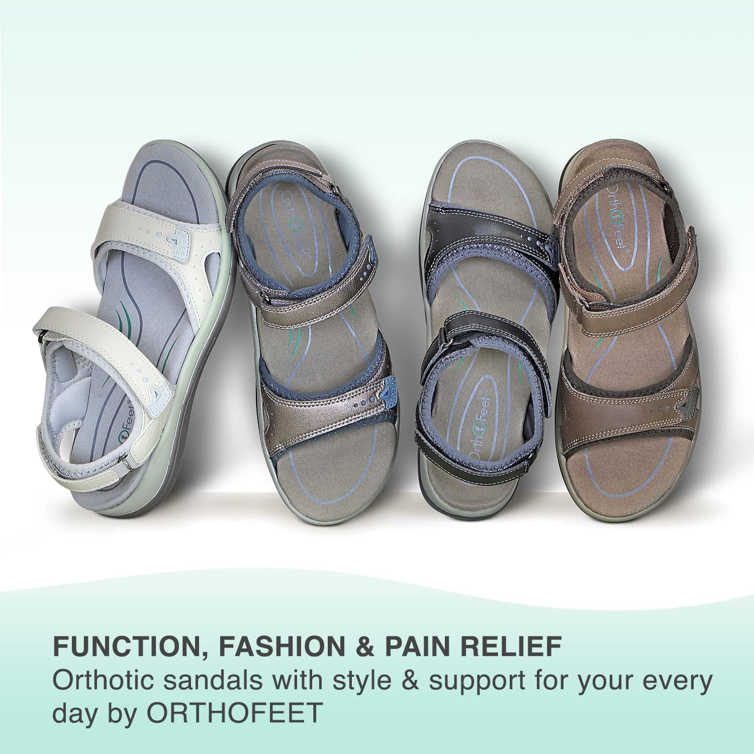 Orthofeet Women's Orthopedic Leather Malibu Adjustable Sandals - Comfortable Arch Support & Pain Relief for Plantar Fasciitis, Flat Feet - Perfect for Walking, Travel & Summer Outfits