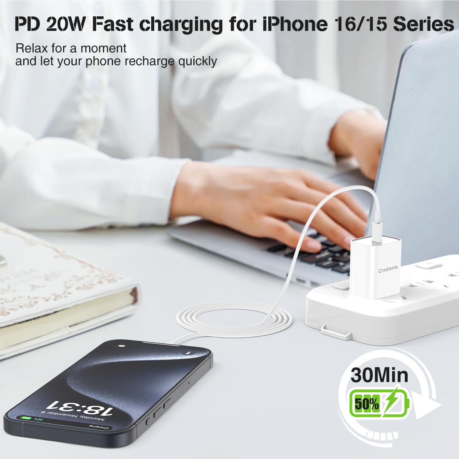 3-Pack Fast Charger for iPhone 16/15 Series - 20W USB-C Power Adapter with 6ft+6ft+10ft Cables - Compatible with iPhone 16 Pro Max/15 Pro Max, iPad Pro/Air/Mini & AirPods Pro 2 - Perfect for Home, Office & Travel Charging