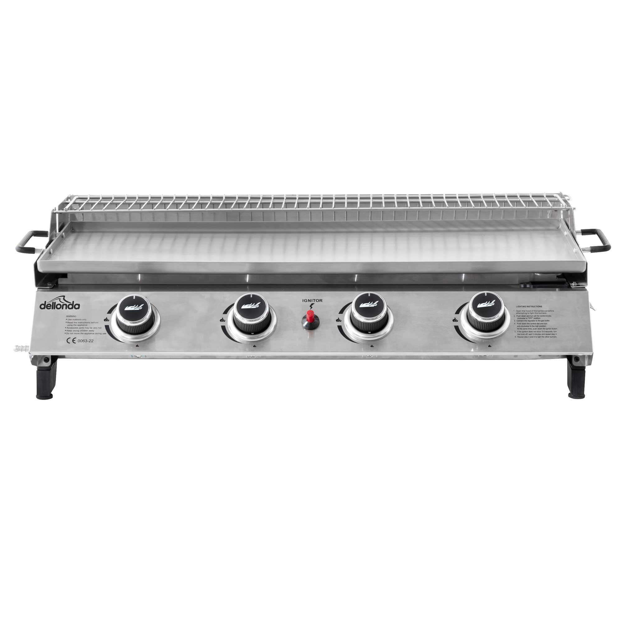 4 Burner Portable Gas Griddle with Warming Rack - 10kW Stainless Steel Outdoor Cooking Grill - Perfect for Backyard BBQs, Camping & Tailgating Parties